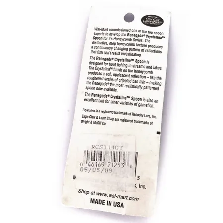 Renegade Crystalina Spoon Blinker, Grün-Gold-Orange, 11g, Waben, #10040