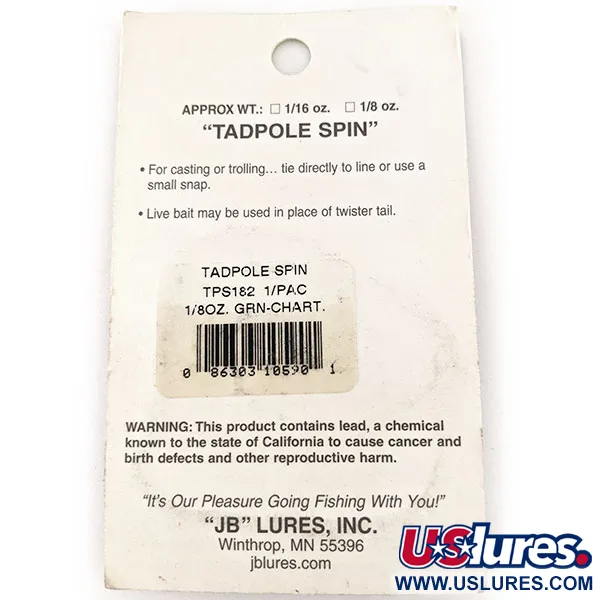 JB lures Tadpole spin UV Spinnerbait, Chartreuse, 4g, UV-aktiv, #11453