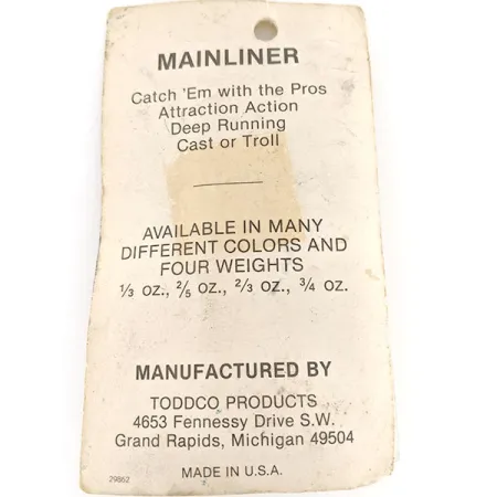 TODDCO Main liner Blinker, Nickel / Grün, 11g, Vintage USA, #12335