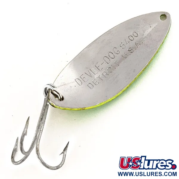 Dardevle Devle Dog 5400 UV Blinker, Gelb/Grün/Nickel, 14g, UV, #12409