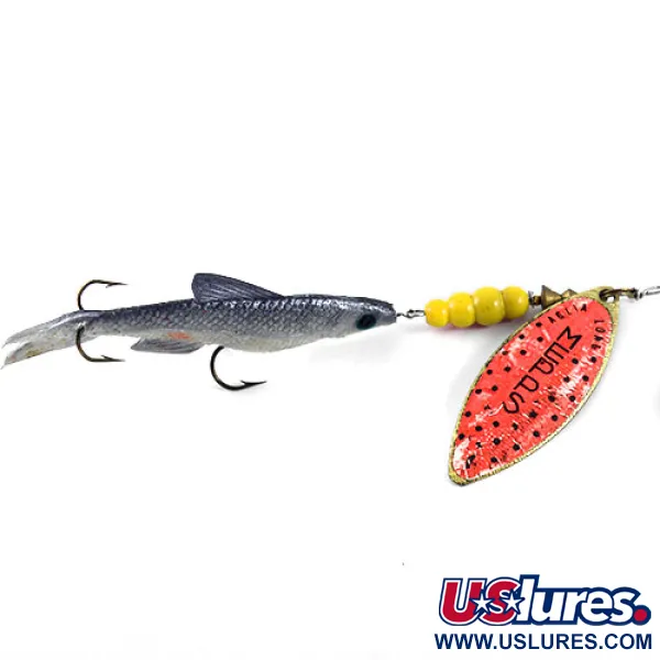 Mepps 4 Aglia Long Mino Spinner, Messing/Rot, 22g, Weidenblatt, #1100