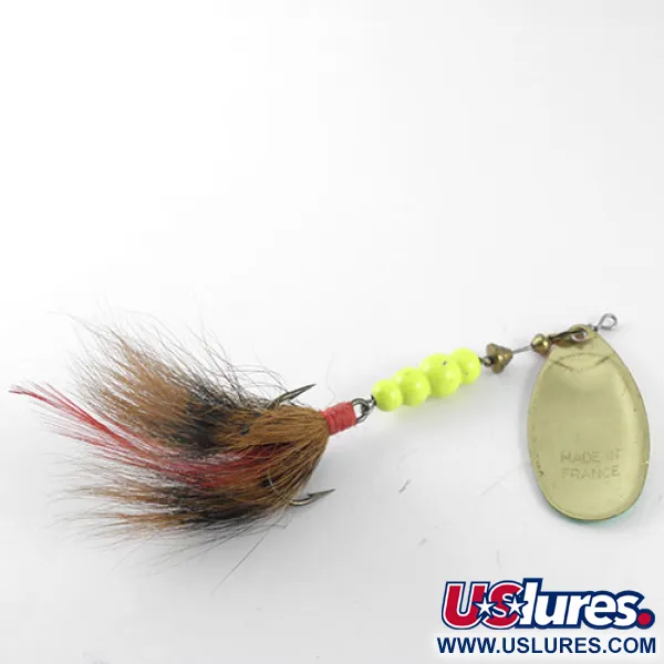 Mepps Aglia Fluo 5 dressed Spinner, Messing/Fluo, 12g, Haar, #1122