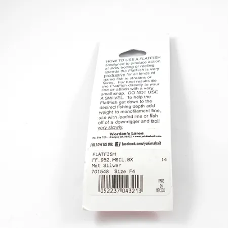 Yakima Bait FlatFish F4 Wobbler, Silber, 4cm, Schleppköder, #2288