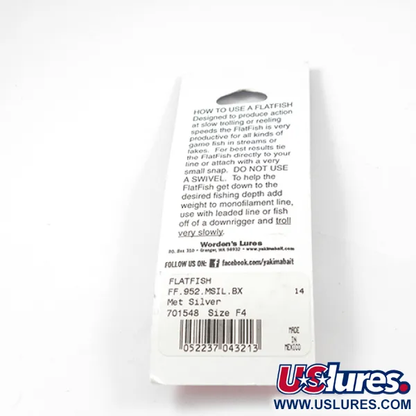 Yakima Bait FlatFish F4 Wobbler, Silber, 4cm, Schleppköder, #2288