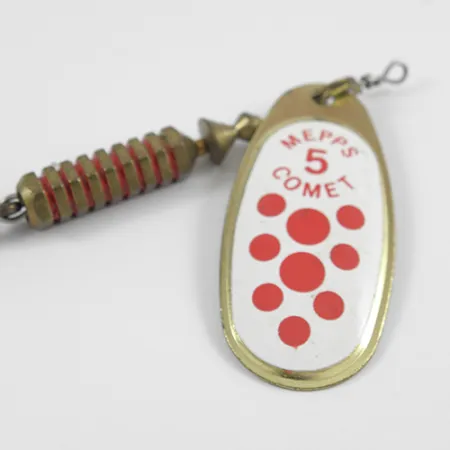 Mepps Comet 5 Dressed Spinner, Weiß/Rot/Messing, 13g, Wechselhaken, #2567