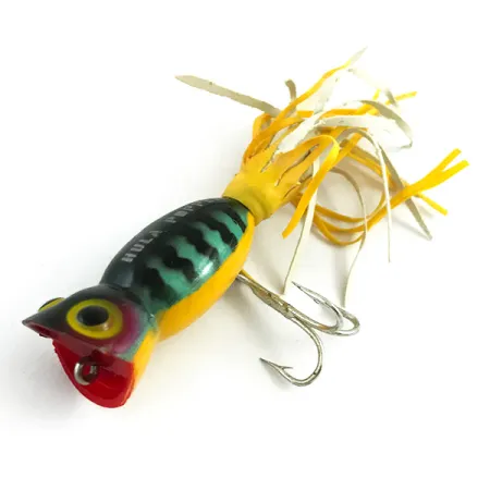 Fred Arbogast Hula Popper, Fire Tiger, 3g, Gummiskirt, #5867