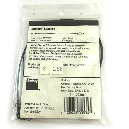 Berkley Steelon Leaders Stahlvorfach, Schwarz, 13.6kg, 30cm, #6198