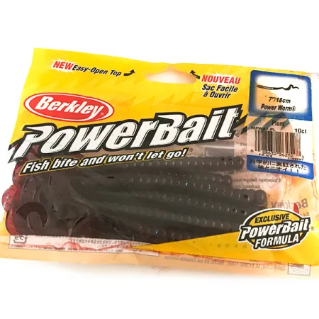 Berkley Power Worm Gummiköder, Dunkelrot/Blau Glitter, 18cm, #6487