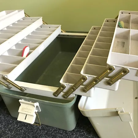 Plano 8600 Vintage Angelkoffer, Weiß/Grau, 6 Etagen, #6574