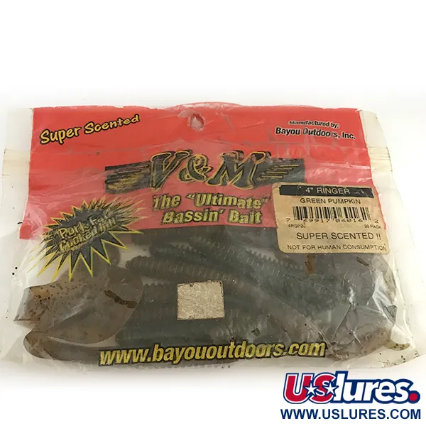 Bayou Outdoors V&M Gummiköder, Green Pumpkin, 10cm, Gerippt, #6669