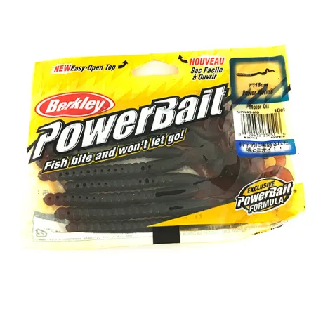 Berkley Power Worm Gummiköder, Motor Oil, 18 cm, 9 Stk., #6957