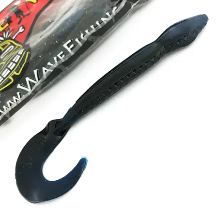 Wave Worms Gummiköder, Schwarz / Blau Glitter, 13 cm, Sichelschwanz, #6959