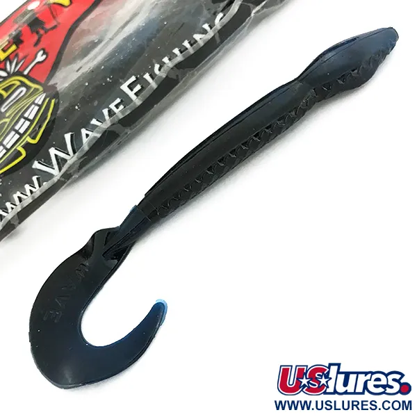 Wave Worms Gummiköder, Schwarz / Blau Glitter, 13 cm, Sichelschwanz, #6959