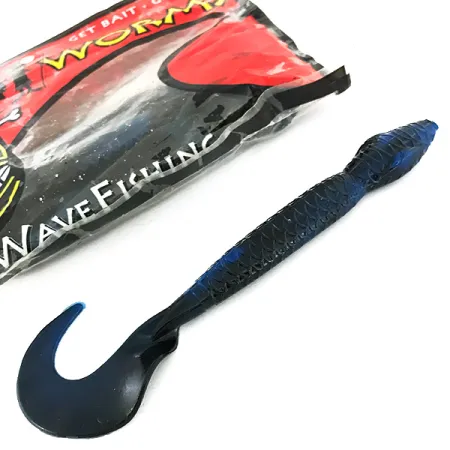 Wave Worms Gummiköder, Schwarz / Blau Glitter, 13 cm, Sichelschwanz, #6959