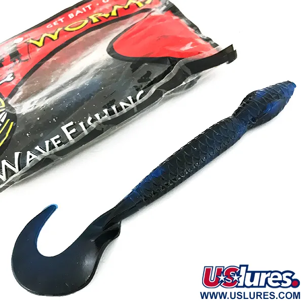 Wave Worms Gummiköder, Schwarz / Blau Glitter, 13 cm, Sichelschwanz, #6959