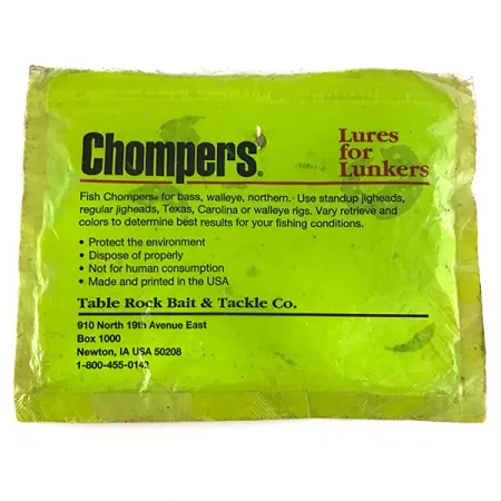 Chompers Single Tail Grub 8pcs Twister, Chartreuse Pepper, #7088