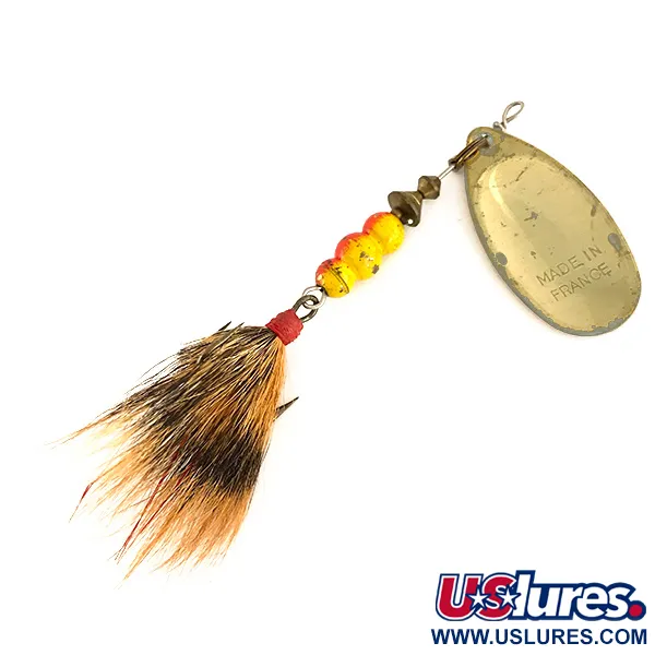 Mepps Aglia 4 dressed (squirrel tail) Spinner, Gold, 10g, #7530